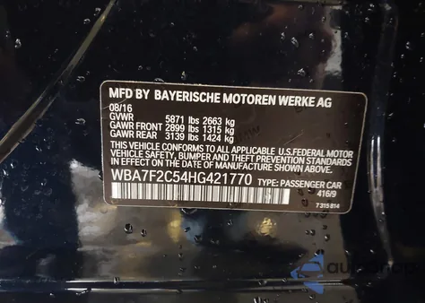 2017 BMW 750I xDrive z USA, uszkodzony, nr VIN WBA7F2C54HG421770
